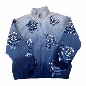 Oversized Comfy Floral Fleece Sweater jacket With Pockets. SizeM GUC